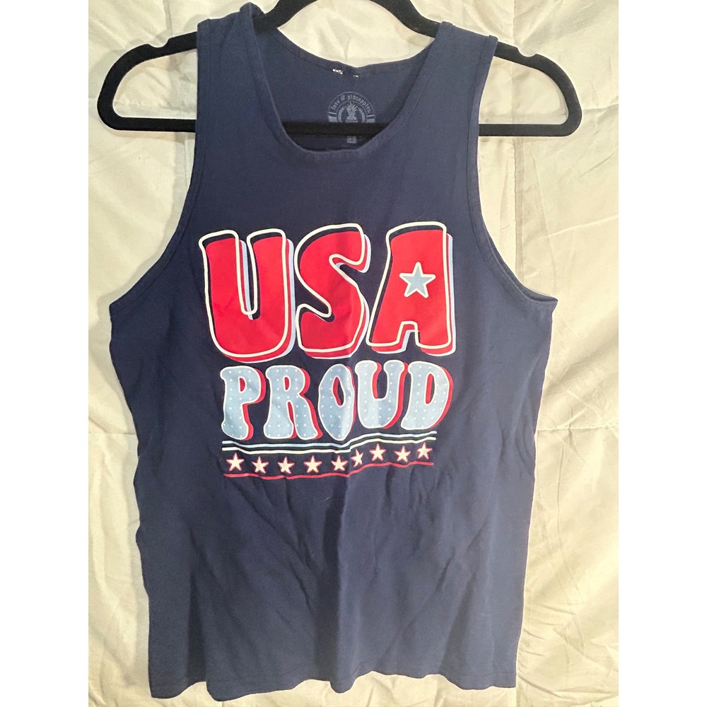 Love & Pineapples USA Proud Tank‎ Top Navy Blue Graphic T Shirt Size S